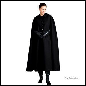 Wool Blend Cape Coat Single-Breasted Vintage Jacket with Pockets